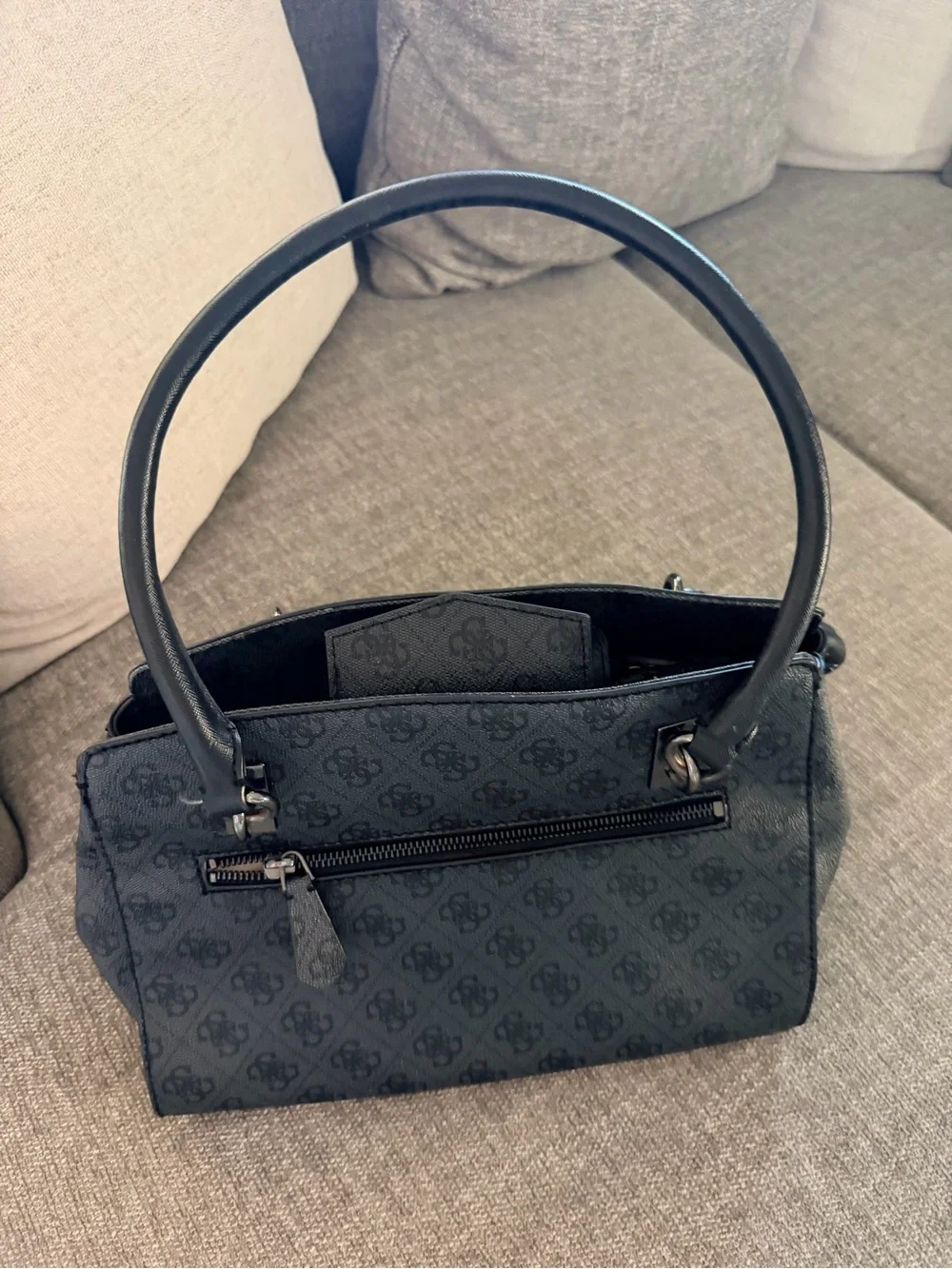 Guess  Black Logo Satchel with Flower Charm
